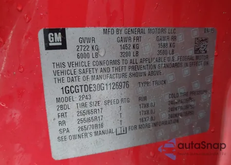 2016 Chevrolet Colorado Z71 from USA, damaged, VIN 1GCGTDE30G1126976